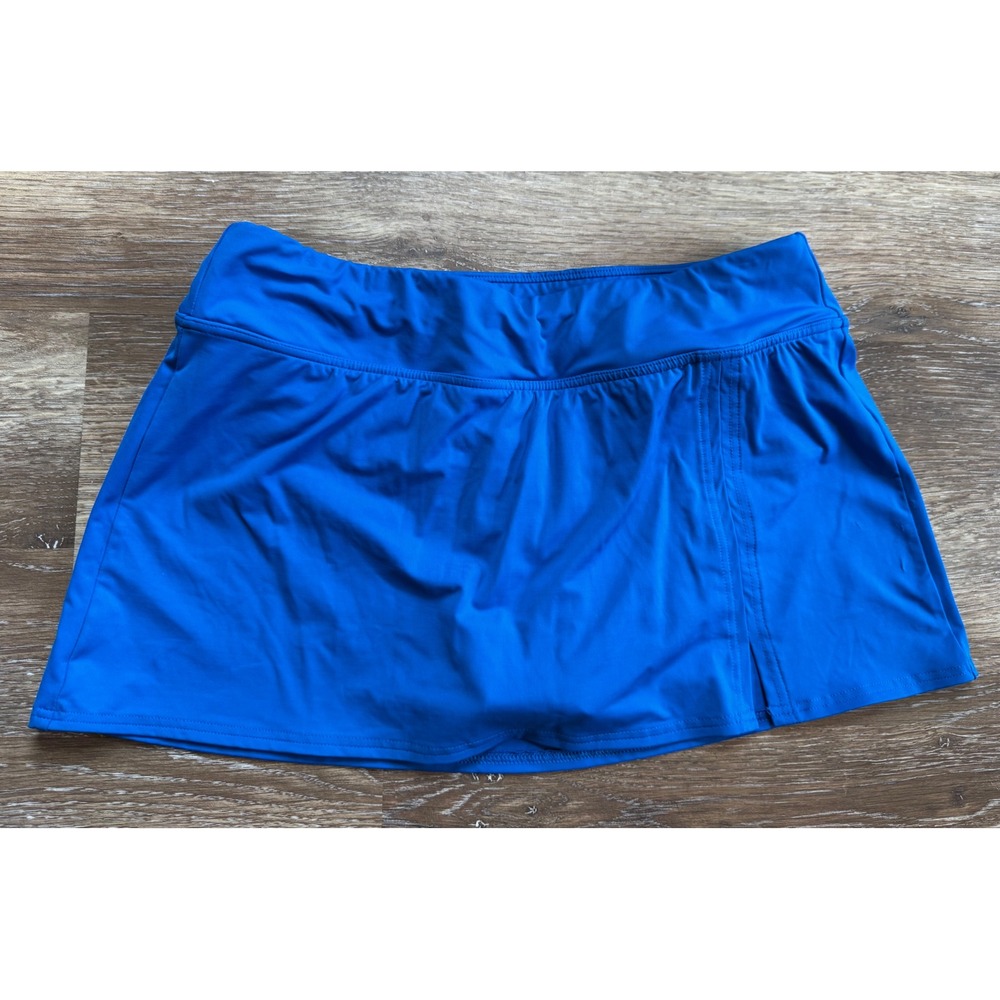 Lands End Womens Royal Blue Swim Skirt Size 10 Side Slit Bikini Brief Liner